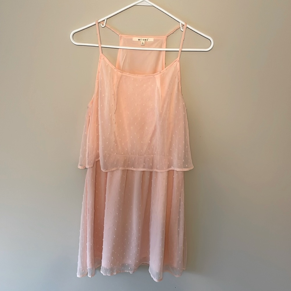 Miami Swiss Dots Mini Dress in Pastel Pink (Size L)